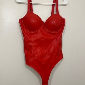 Red Bodysuit with Structured Bustier Top